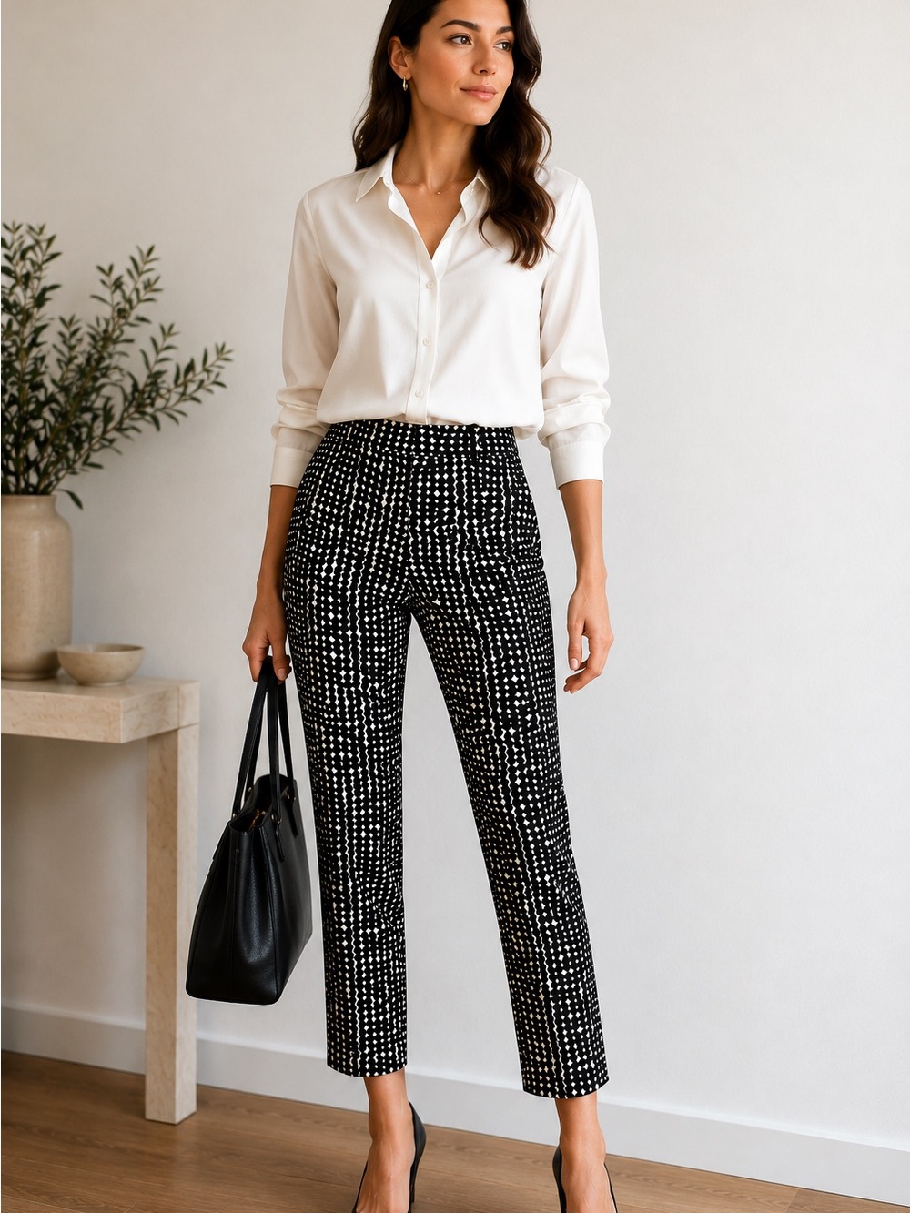 Akris Punto Franca Black White Geometric Cropped Ankle Pants Slim US 4 Luxury